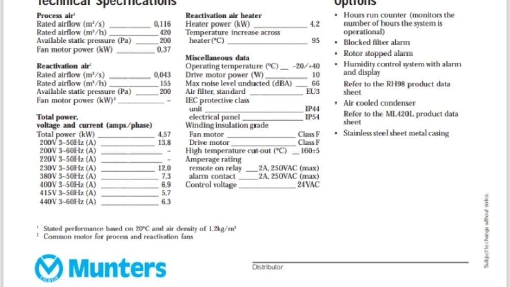 دستگاه رطوبتگیر صنعتی Munters ML420 E
