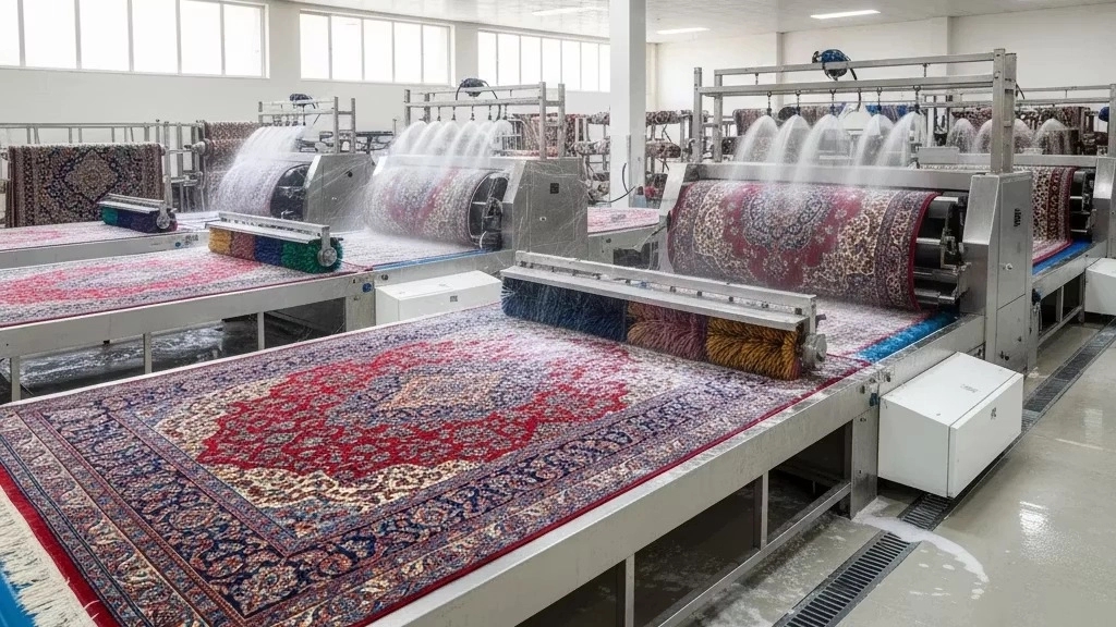 شستشوی فرش با دستگاه‌های تمام اتوماتیک در قالیشویی گلبهار مشهد