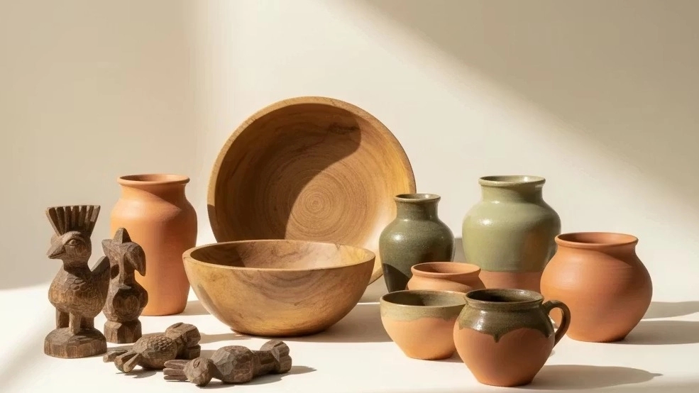 خرید ظروف سفالی و چوبی از شهر باران