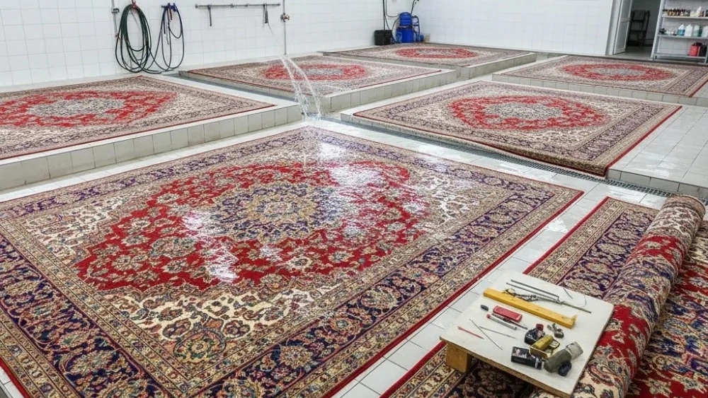شستشوی فرش همراه با رفوگری و شيرازه دوزي