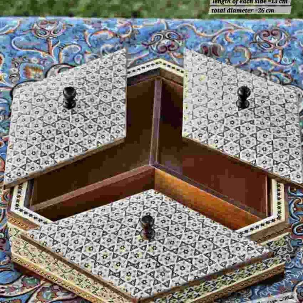 شکلات خوری خاتم کاری چوبی سه درب