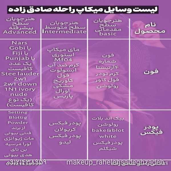 لیست وسایل میکاپ کاران راحله صادق زاده