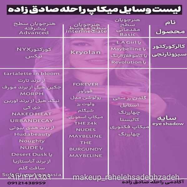 لیست وسایل میکاپ کاران راحله صادق زاده