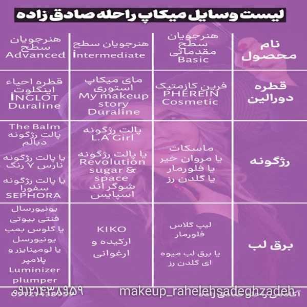 لیست وسایل میکاپ کاران راحله صادق زاده