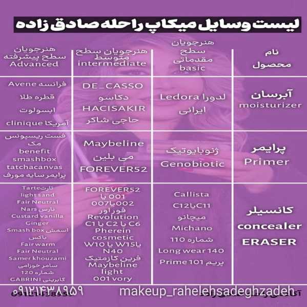 لیست وسایل میکاپ کاران راحله صادق زاده