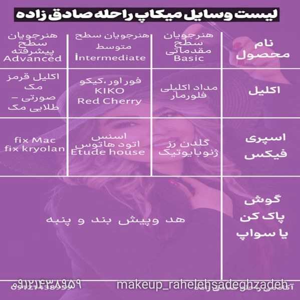 لیست وسایل میکاپ کاران راحله صادق زاده