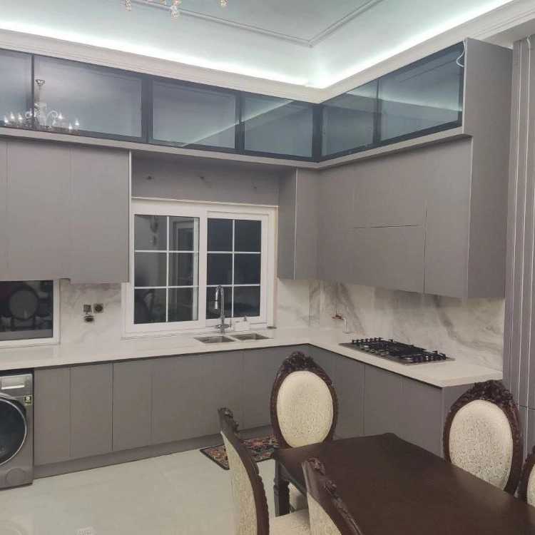 کابینت mdf مات طوسی با درب فریم لیس