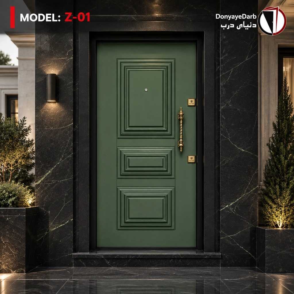 درب ضدسرقت سه قاب برجسته سبز