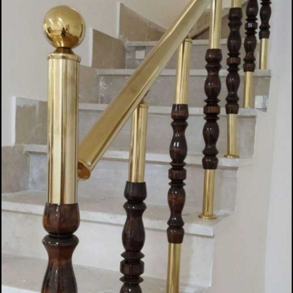 نرده استیل طلایی و چوب