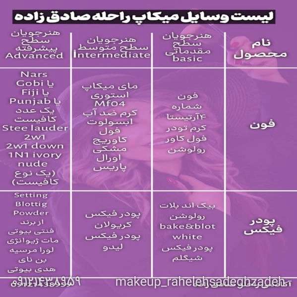 لیست وسایل میکاپ کاران راحله صادق زاده