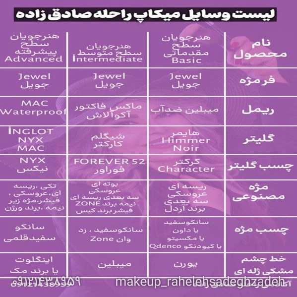 لیست وسایل میکاپ کاران راحله صادق زاده