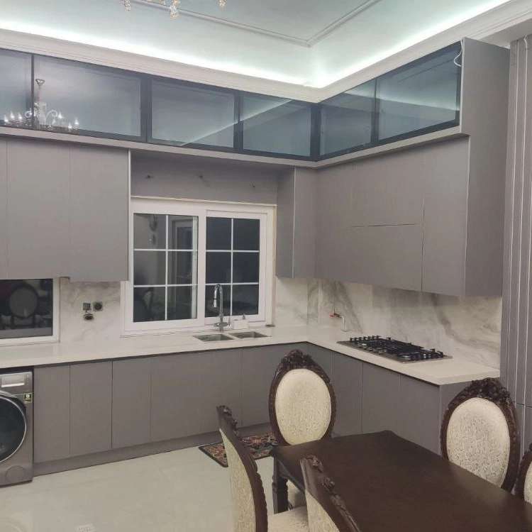 کابینت mdf مات طوسی با درب فریم لیس