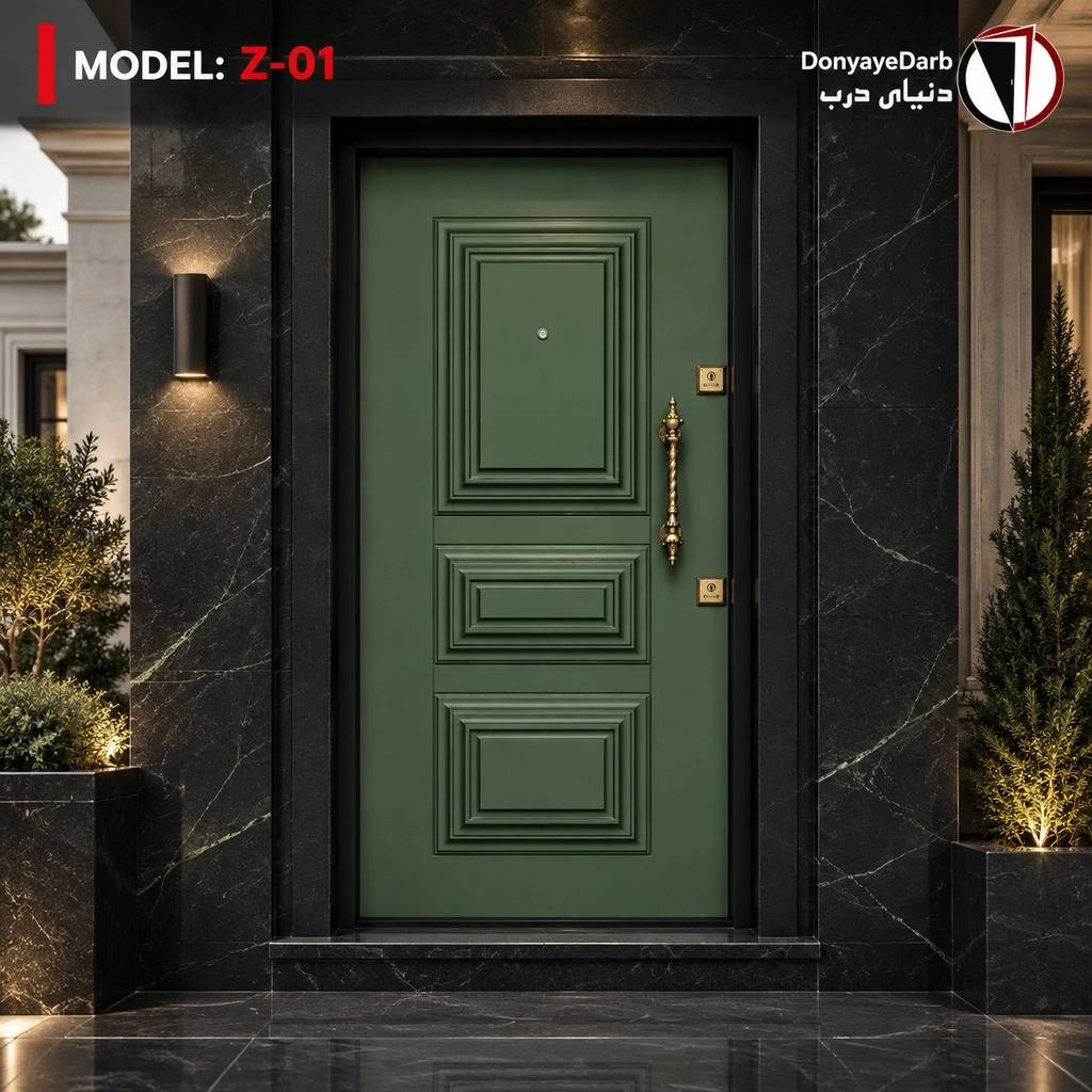 درب ضدسرقت سه قاب برجسته سبز