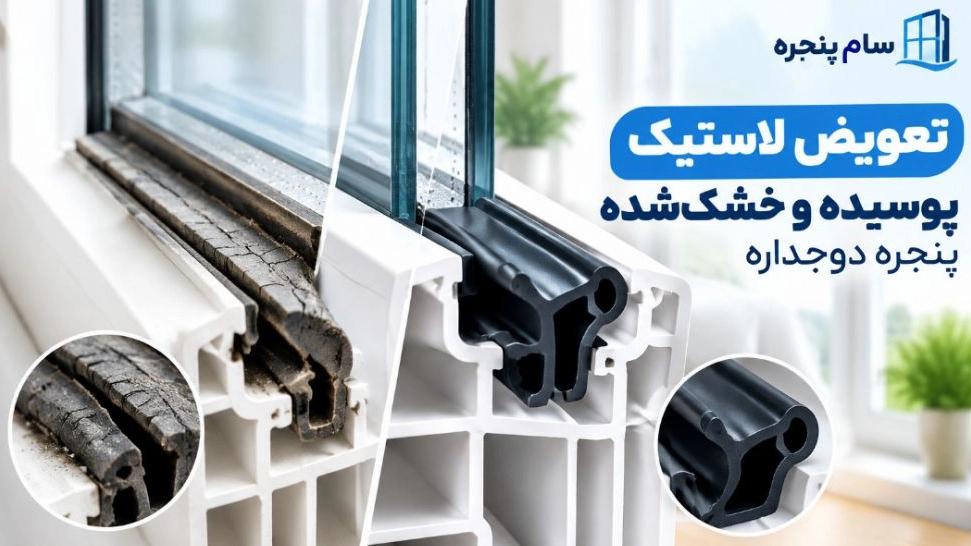 تعویض لاستیک پوسیده و خشک‌ شده پنجره دوجداره در کرج