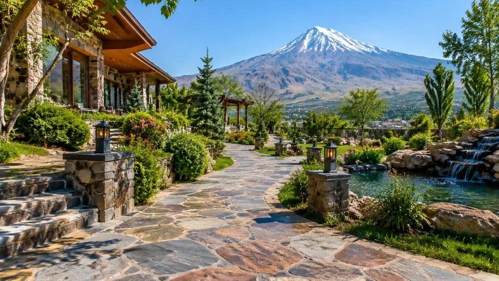 طراحی و اجرای سنگ ورقهای برای ویلا در دماوند