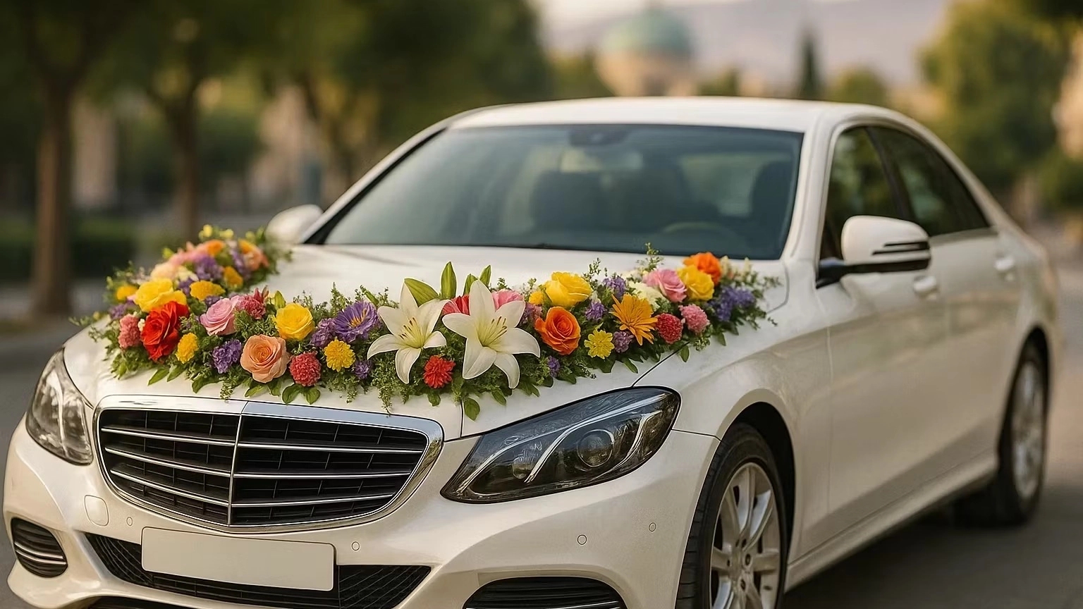 دیزاین ماشین عروس با گل های فصلی در شیراز