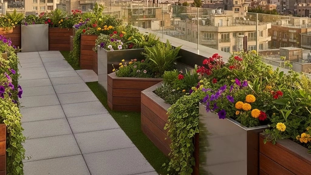 خرید فلاورباکس چوبی و فلزی برای روف گاردن در تهران