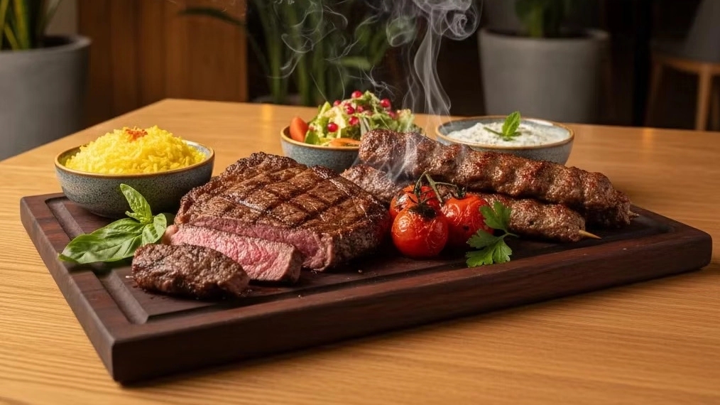سرو استيک و کباب با طعم دودی و گريل شده در رشت