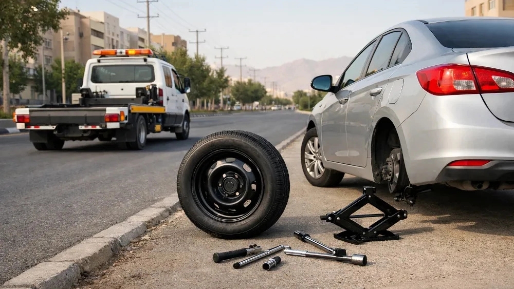 تعویض زاپاس فوری در یدک کش ایرانیان شاهین شهر اصفهان