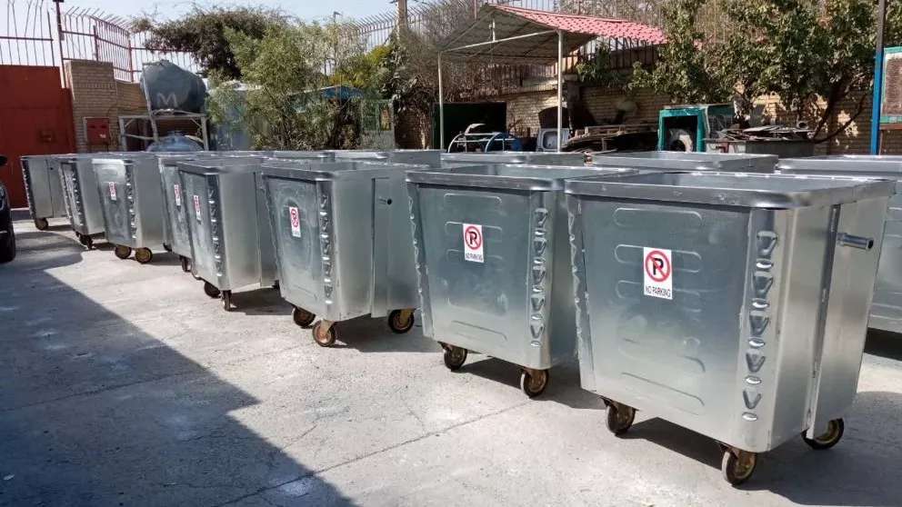 سطل زباله فلزی مکانیزه مکعب
